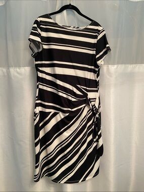 Metrostyle Black and White Striped Midi Dress with Side Knot